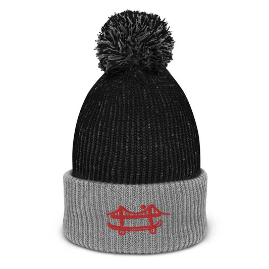 Embroidered Pom Pom Beanie